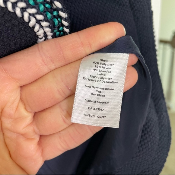 Talbots Navy Blue Zip-Front Braided Trim Tweed Blazer Jacket Women’s Size 6 - Picture 6 of 7